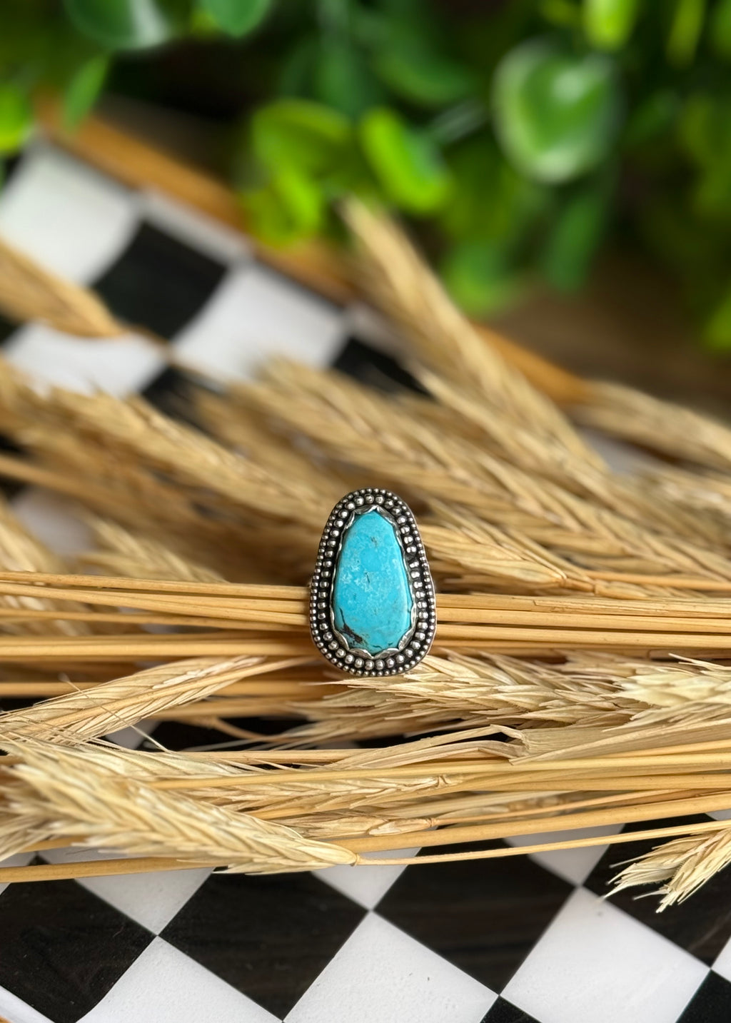 (Size 6.5) Beaded Buckaroo Turquoise Ring