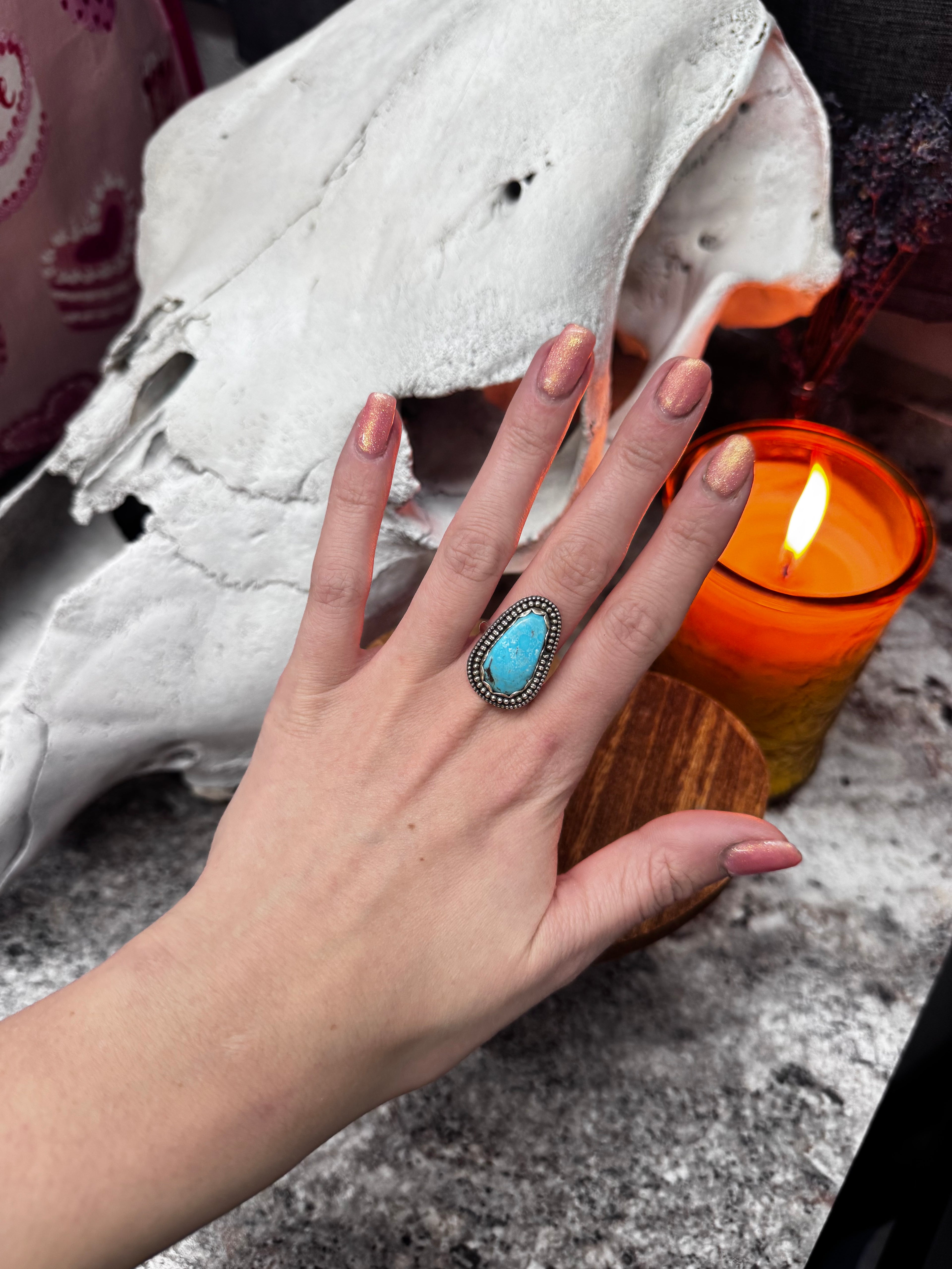 (Size 6.5) Beaded Buckaroo Turquoise Ring