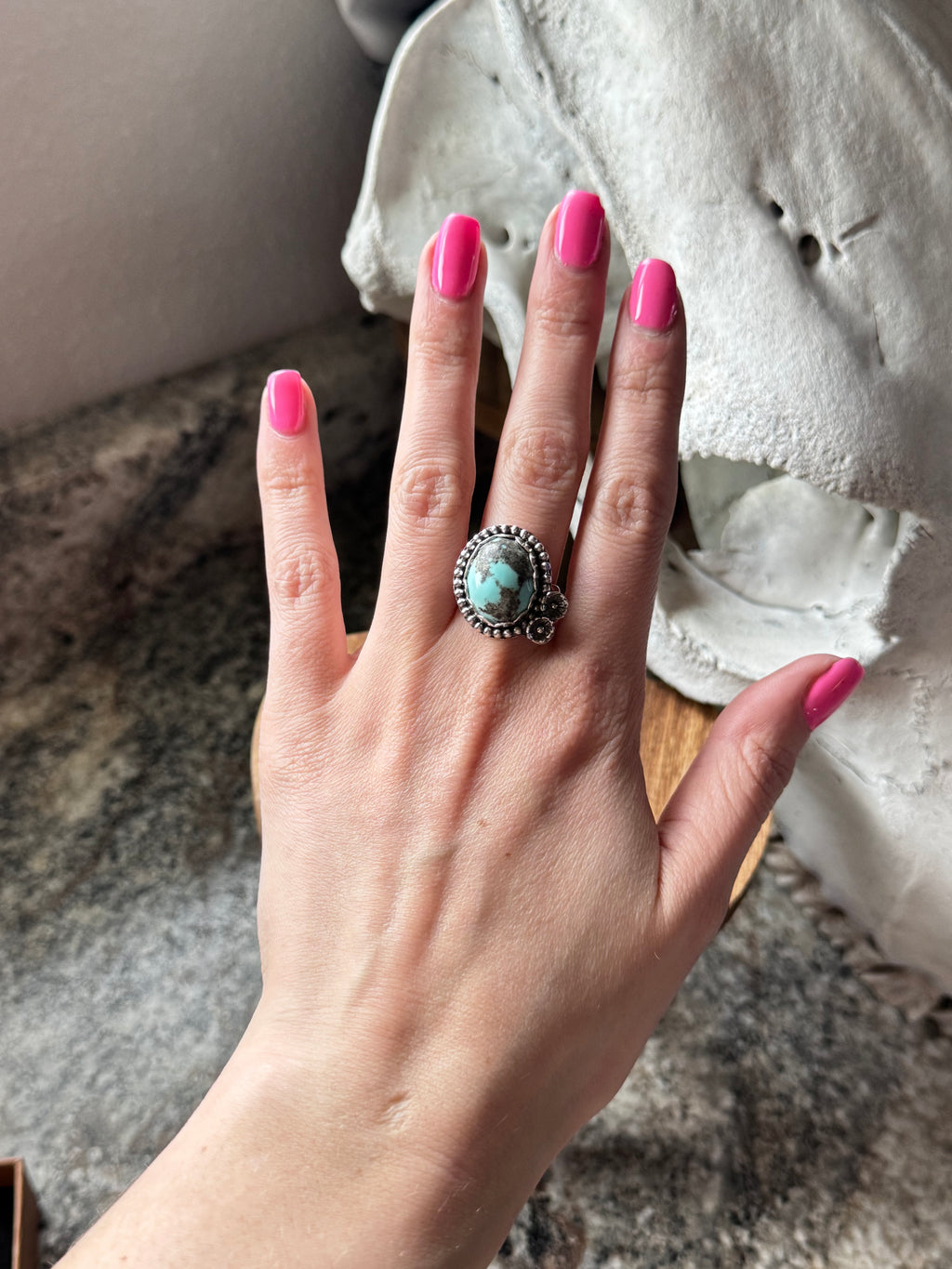 (Size 7) Dusty Daisy Turquoise Ring