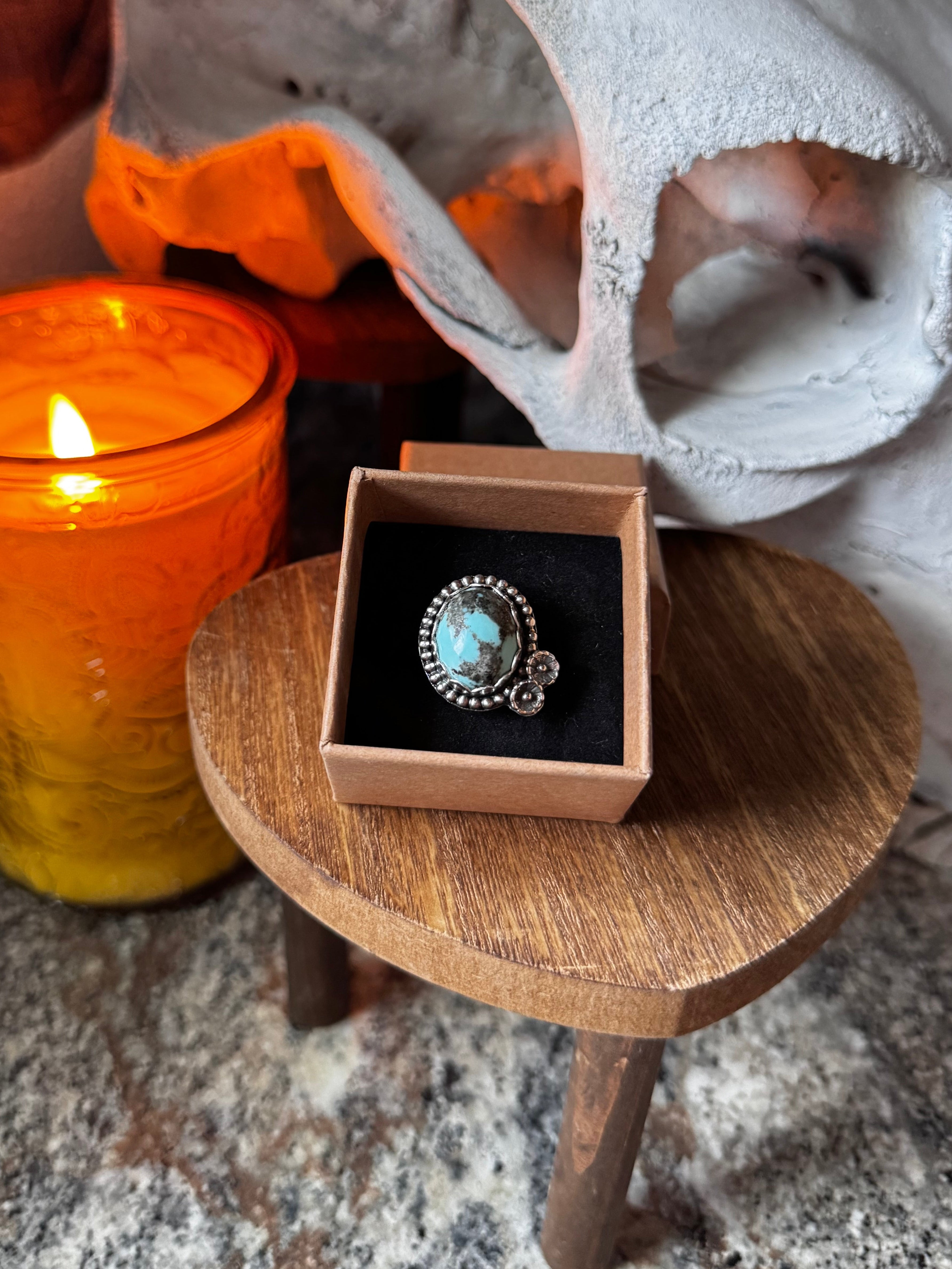 (Size 7) Dusty Daisy Turquoise Ring