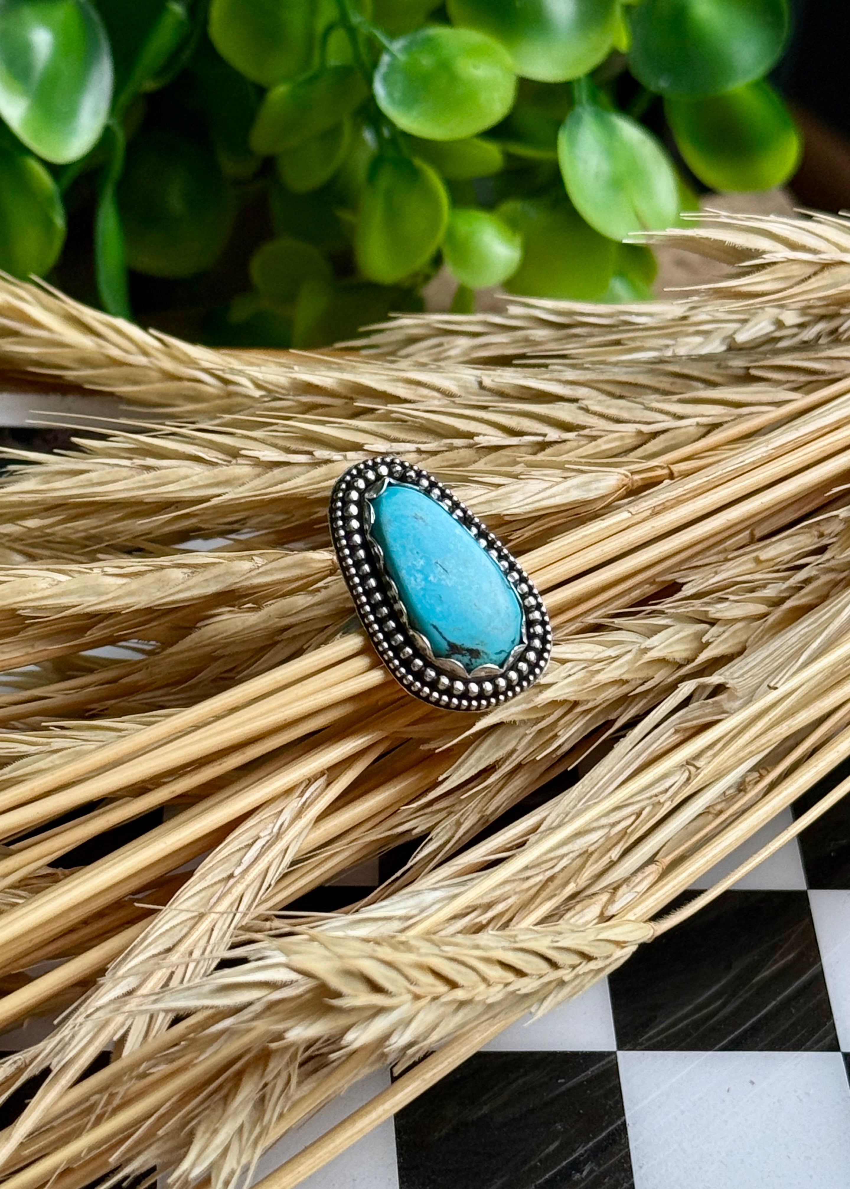 (Size 6.5) Beaded Buckaroo Turquoise Ring